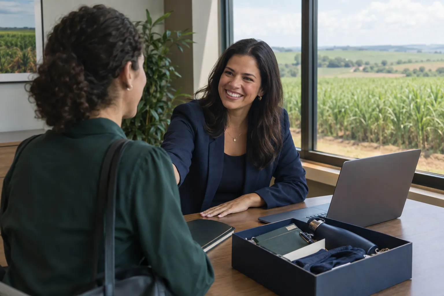 A new hire welcomed on her first day in a regional office